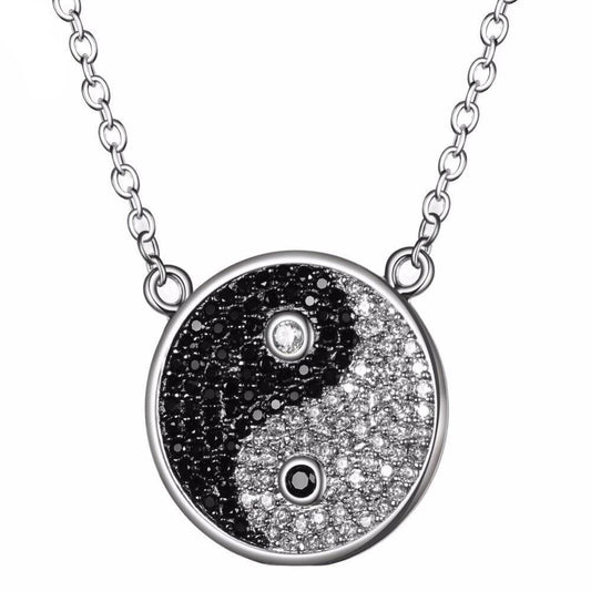 Zirconia Yin Yan Balance Pendant Necklace-Necklaces-Innovato Design-Black & White-Innovato Design