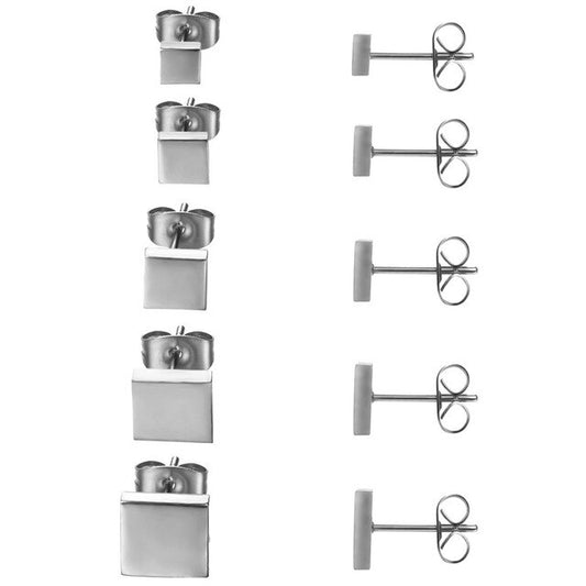 5 Pairs Square Stainless Steel Fashion Punk Stud Earrings-Earrings-Innovato Design-Silver-Innovato Design
