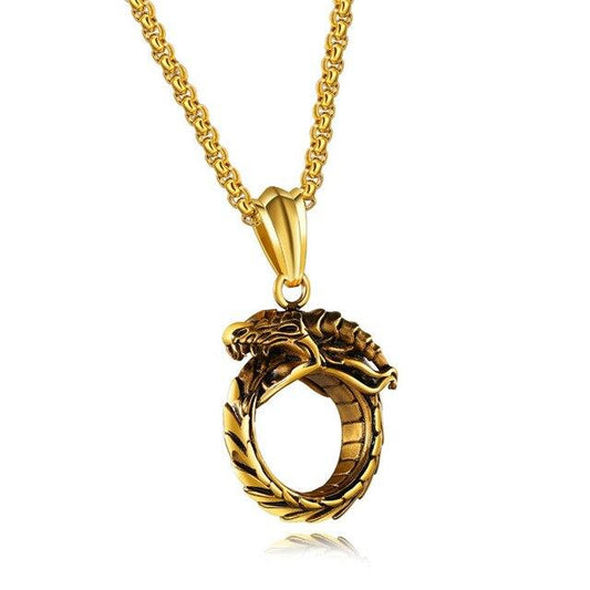 Steel Skeletal Type Dragon Ring Pendant Necklace-Necklaces-Innovato Design-Gold-Innovato Design