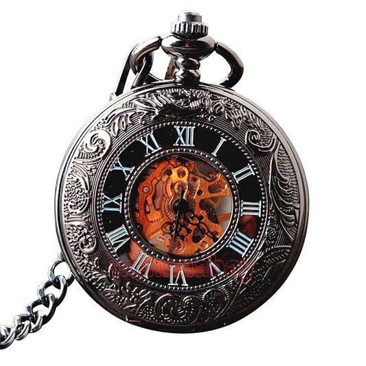 Floral Steel Quartz Mechanical Pocket Watch with Fob Chain-Pocket Watch-Innovato Design-Innovato Design