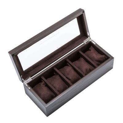 5 Slots Wooden Watch and Jewelry Storage Box with Window-Watch Box-Innovato Design-Brown-Innovato Design