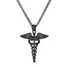 Snakes Around a Staff - Medical Caduceus Symbol Pendant Necklace in Gold Black and Silver-Necklaces-Innovato Design-Black Plated-Innovato Design