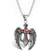 Angel Wings Steel Cross with Ruby Crystals and Chain Necklace-Necklaces-Innovato Design-Innovato Design