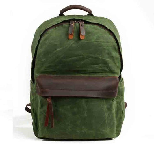 Green and Brown Canvas Leather 20 to 35 Litre Backpack-Canvas and Leather Backpack-Innovato Design-Green-Innovato Design
