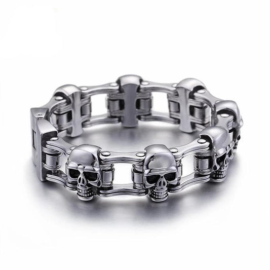 Men’s Stainless Steel Biker Skull Motorcycle Chain Bracelet-Skull Bracelet-Innovato Design-Innovato Design