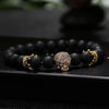 Black Natural Stone Bead with Skull Bracelet-Skull Bracelet-Innovato Design-Silver-Innovato Design
