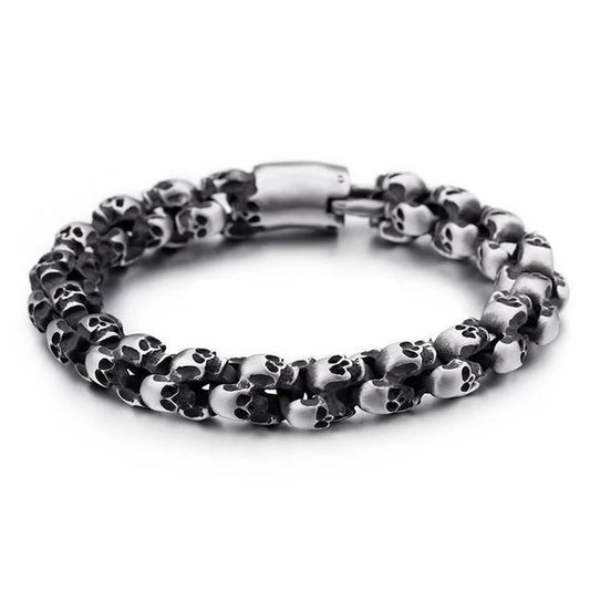Large Men’s Stainless Steel Gothic Skull Charm Bracelet-Skull Bracelet-Innovato Design-Silver-7.30-Innovato Design