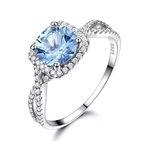 Sky Blue Topaz and Cubic Zirconia 925 Sterling Silver Engagement Ring-Rings-Innovato Design-5-Innovato Design