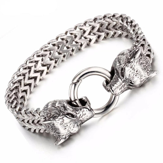 Stainless Steel Gothic Wolf Figaro Chain Bracelets-Bracelets-Innovato Design-Innovato Design