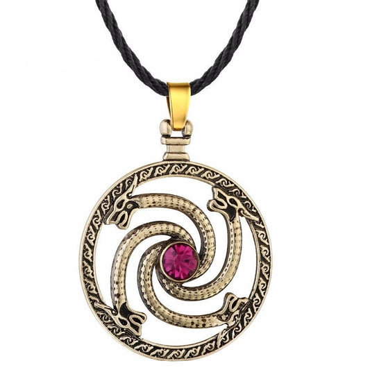Rope Necklace with Dragon Knot Amulet and Red Stone-Necklaces-Innovato Design-Gold-Innovato Design