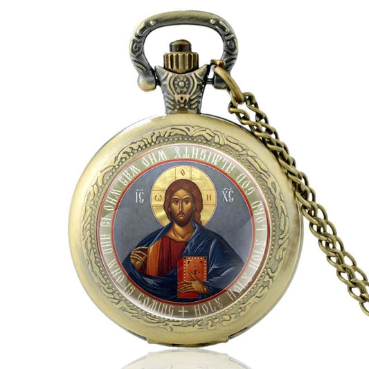 Religious Catholic Pocket Watch with Jesus Christ Image-Pocket Watch-Innovato Design-Black-Innovato Design