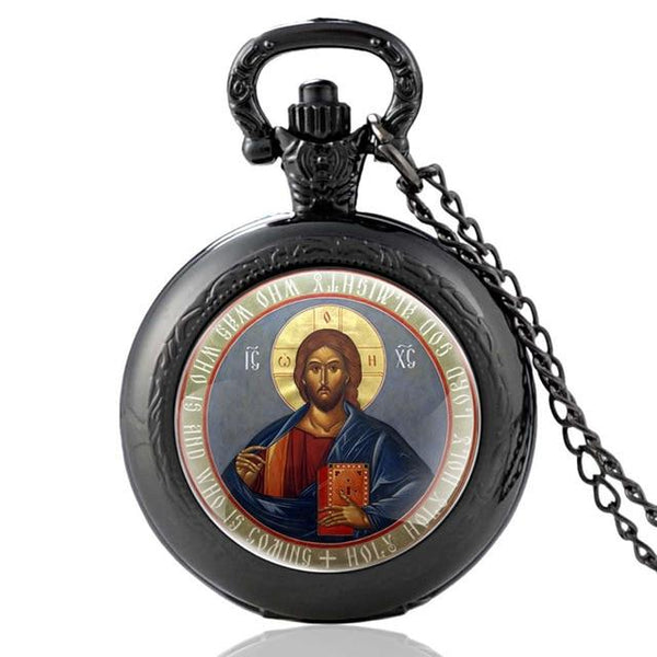 Religious Catholic Pocket Watch with Jesus Christ Image-Pocket Watch-Innovato Design-Black-Innovato Design