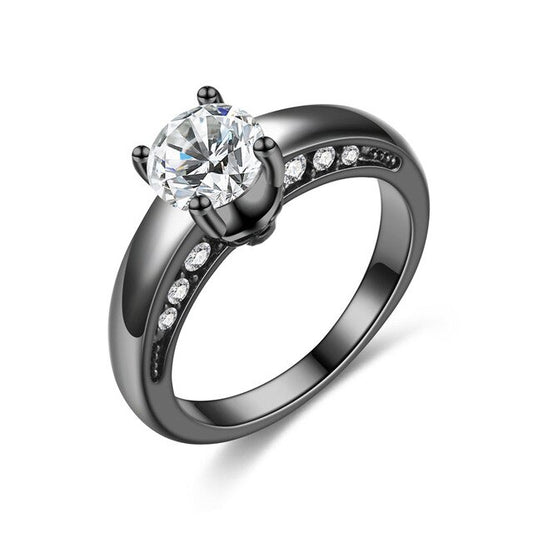 Black Skull and Cubic Zirconia Vintage Punk Engagement Ring-Rings-Innovato Design-10-Innovato Design