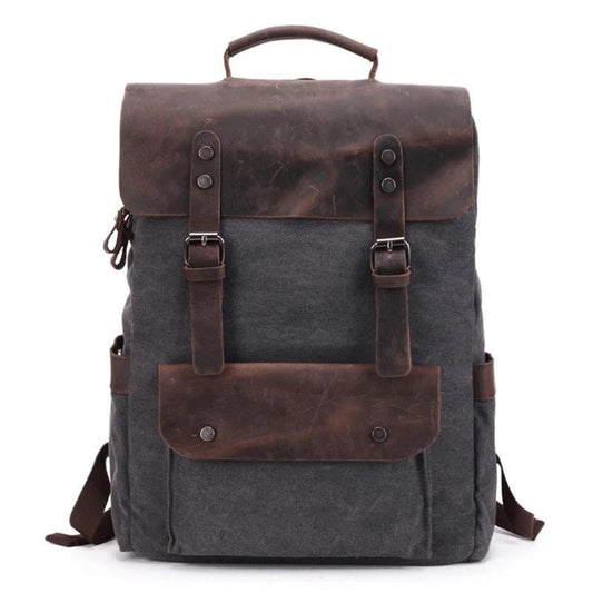 Canvas Leather School 20 to 35 Liter Backpack-Canvas and Leather Backpack-Innovato Design-Blue-Innovato Design