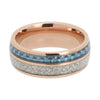 Rose Gold Tungsten Carbide with Blue and Silver Meteorite Inlay Wedding Band-Rings-Innovato Design-5-Innovato Design