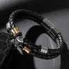 Black Two Strands Braided Genuine Leather Skull Beaded Bracelet-Skull Bracelet-Innovato Design-Clover & Skull-7-Innovato Design