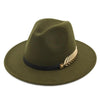 Large Brim Vintage Wool Ladies Golden Leaf Fedora Panama Hat-Hats-Innovato Design-Army Green-Innovato Design