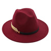 Large Brim Vintage Wool Ladies Golden Leaf Fedora Panama Hat-Hats-Innovato Design-Burgundy-Innovato Design