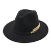 Large Brim Vintage Wool Ladies Golden Leaf Fedora Panama Hat-Hats-Innovato Design-Black-Innovato Design