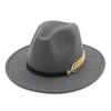 Large Brim Vintage Wool Ladies Golden Leaf Fedora Panama Hat-Hats-Innovato Design-Light Grey-Innovato Design