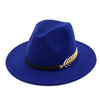 Large Brim Vintage Wool Ladies Golden Leaf Fedora Panama Hat-Hats-Innovato Design-Blue-Innovato Design