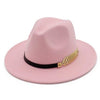 Large Brim Vintage Wool Ladies Golden Leaf Fedora Panama Hat-Hats-Innovato Design-Pink-Innovato Design