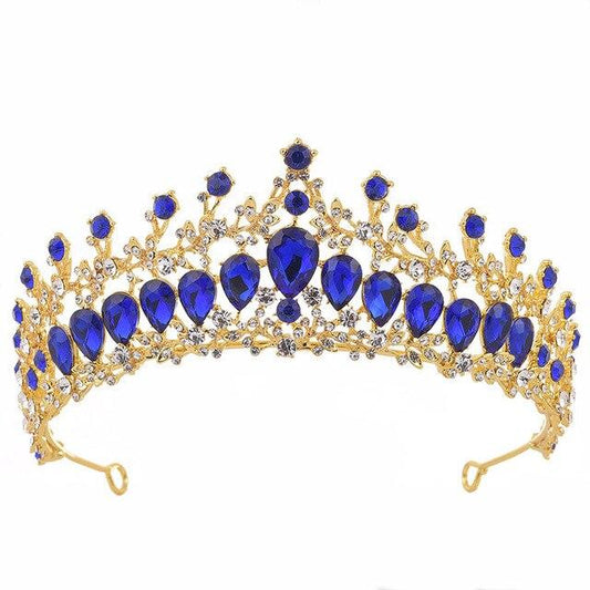 Crystal Baroque Luxury Wedding & Prom Queen Crown-Crowns-Innovato Design-Gold Blue-Innovato Design
