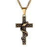 Snake Entwined Around Cross Pendant with Link Chain Necklace-Necklaces-Innovato Design-Gold-Innovato Design