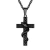 Snake Entwined Around Cross Pendant with Link Chain Necklace-Necklaces-Innovato Design-Black-Innovato Design