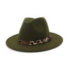 Jazzy Wool Fedora Hat with Leopard Print Belt Band-Hats-Innovato Design-Army Green-Innovato Design