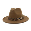 Jazzy Wool Fedora Hat with Leopard Print Belt Band-Hats-Innovato Design-Khaki-Innovato Design
