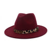 Jazzy Wool Fedora Hat with Leopard Print Belt Band-Hats-Innovato Design-Wine red-Innovato Design