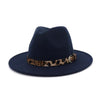 Jazzy Wool Fedora Hat with Leopard Print Belt Band-Hats-Innovato Design-Navy-Innovato Design