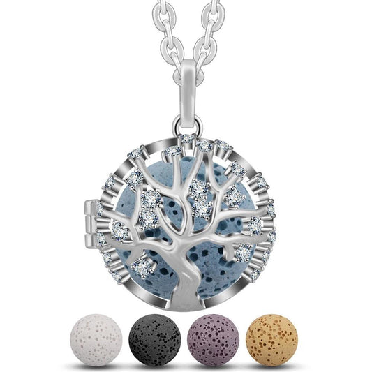 925 Sterling Silver Lava Stone Aromatherapy Tree of Life Pendant Necklace-Necklaces-Innovato Design-24 inch-Innovato Design