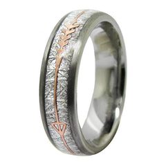 Tungsten with Meteorite Inlay Gold Arrow Wedding Band-Rings-Innovato Design-6-6mm-Innovato Design