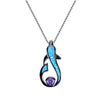 925 Sterling Silver Dolphin Opal Gemstone Pendant and Chain Necklace-Necklaces-Innovato Design-Black & Blue-Innovato Design