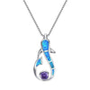 925 Sterling Silver Dolphin Opal Gemstone Pendant and Chain Necklace-Necklaces-Innovato Design-Light Blue-Innovato Design