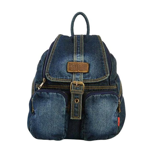 Blue Denim Daily Travel 20 to 35 Litre Backpack for Girls-Denim Backpacks-Innovato Design-Blue-Innovato Design