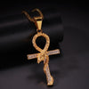 Metallic Snake Ankh Pendant with Cubic Zirconia Crystals Necklace-Necklaces-Innovato Design-Gold-24
