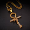 Metallic Snake Ankh Pendant with Cubic Zirconia Crystals Necklace-Necklaces-Innovato Design-Gold-24