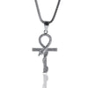 Metallic Snake Ankh Pendant with Cubic Zirconia Crystals Necklace-Necklaces-Innovato Design-Silver-24