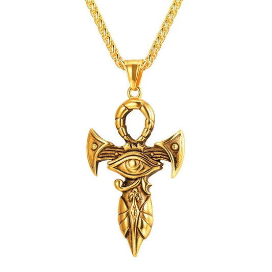 Egyptian Ankh Eye of Horus Cross Pendant Necklace in Gold, Black and Silver-Necklaces-Innovato Design-Gold Eye of Horus-Innovato Design