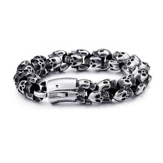 Men’s Stainless Steel Multiple Shiny Skull Bracelet-Skull Bracelet-Innovato Design-Silver-7.9 inch-Innovato Design