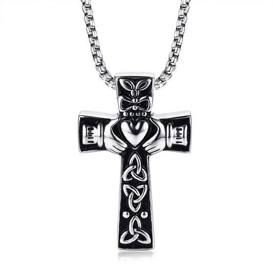 Celtic Claddagh Cross Necklace with Trinity Pattern-Necklaces-Innovato Design-Innovato Design