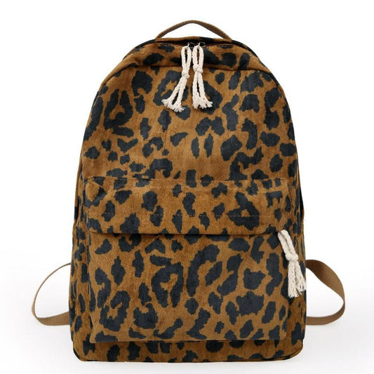 Leopard Print Corduroy Dual-Straps Travel 20 Liter Backpack-corduroy backpacks-Innovato Design-Innovato Design
