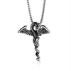 Stainless Steel Winged Dragon with Black Crystal Stone Necklace-Necklaces-Innovato Design-Silver-Innovato Design