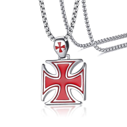 Stainless Steel Polished Knights Templar Cross Pendant with Chain Necklace-Necklaces-Innovato Design-Black-Innovato Design