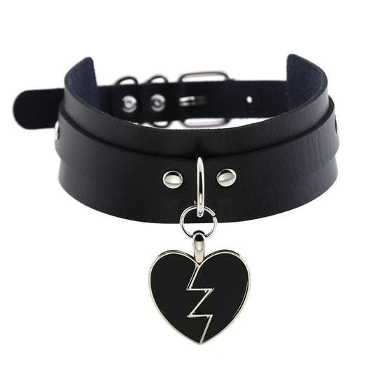 Lightning Heart and Buckle Choker Collar PU Leather Gothic Harajuku Necklace-Necklace-Innovato Design-Black-Innovato Design