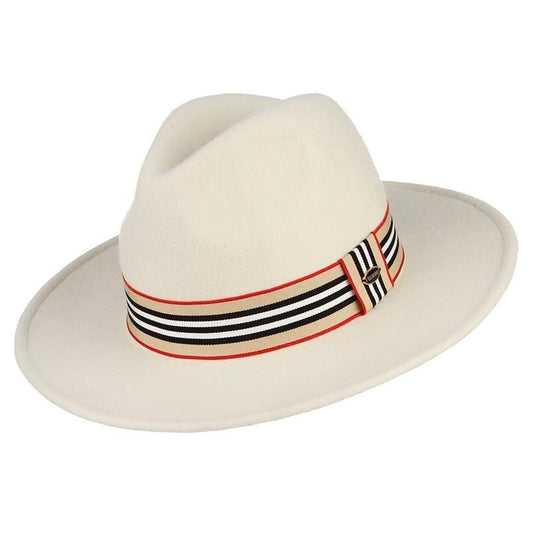 Wide Brim Wool Fedora Hat with Striped Hatband-Hats-Innovato Design-Innovato Design