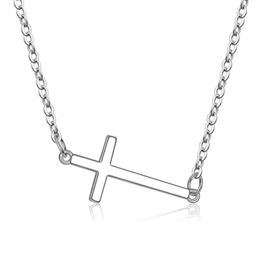 Sideways Horizontal Cross Pendant Necklace-Necklaces-Innovato Design-Innovato Design